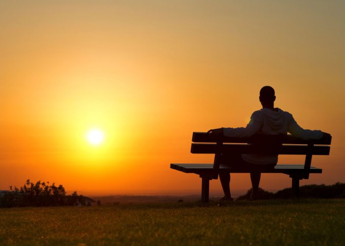 Stunning view of sunset from bench