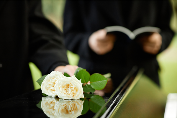 Flowers on casket