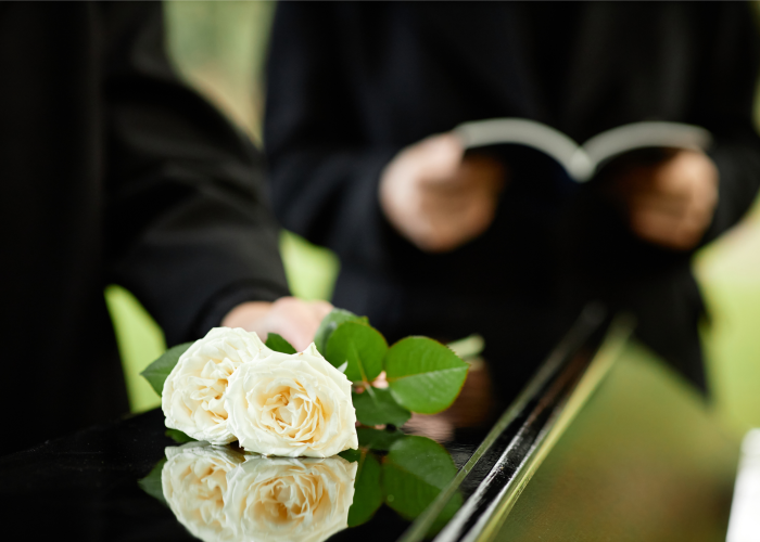 Flowers on casket